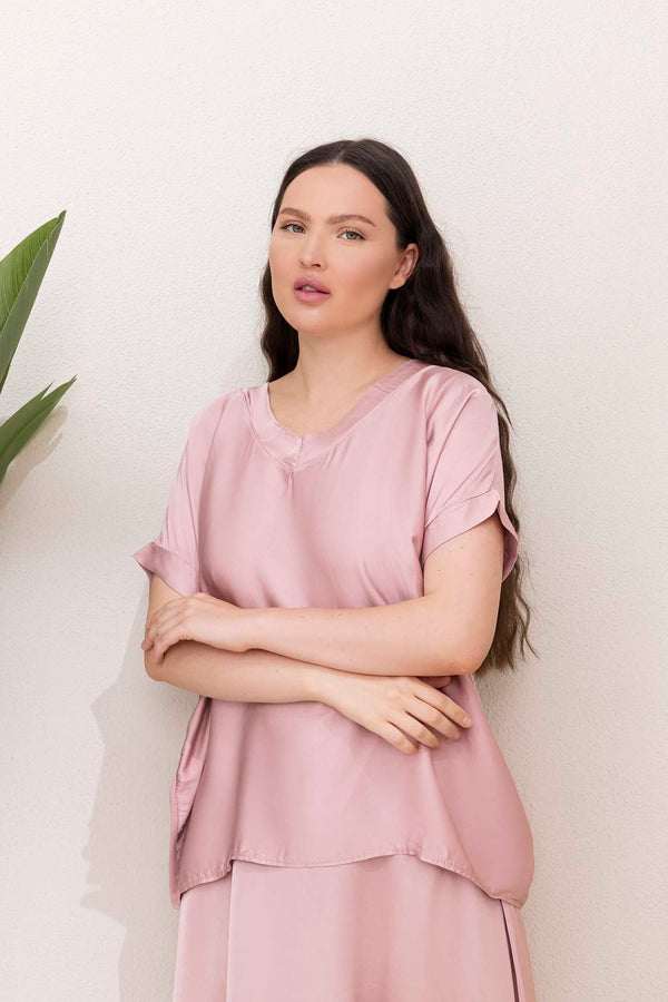 Short Sleeved Silk & Cotton Blouse