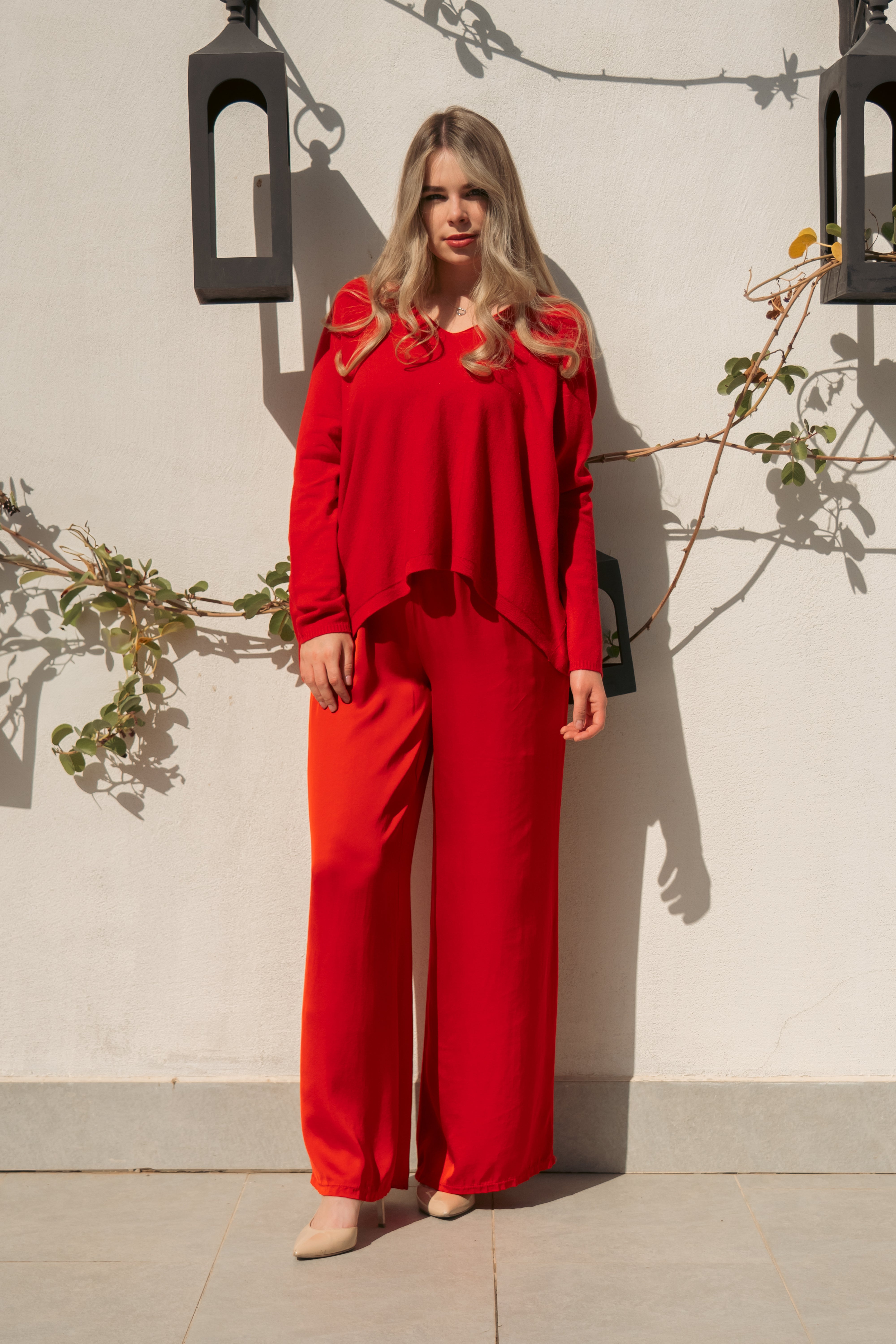 RED SILK PANTS