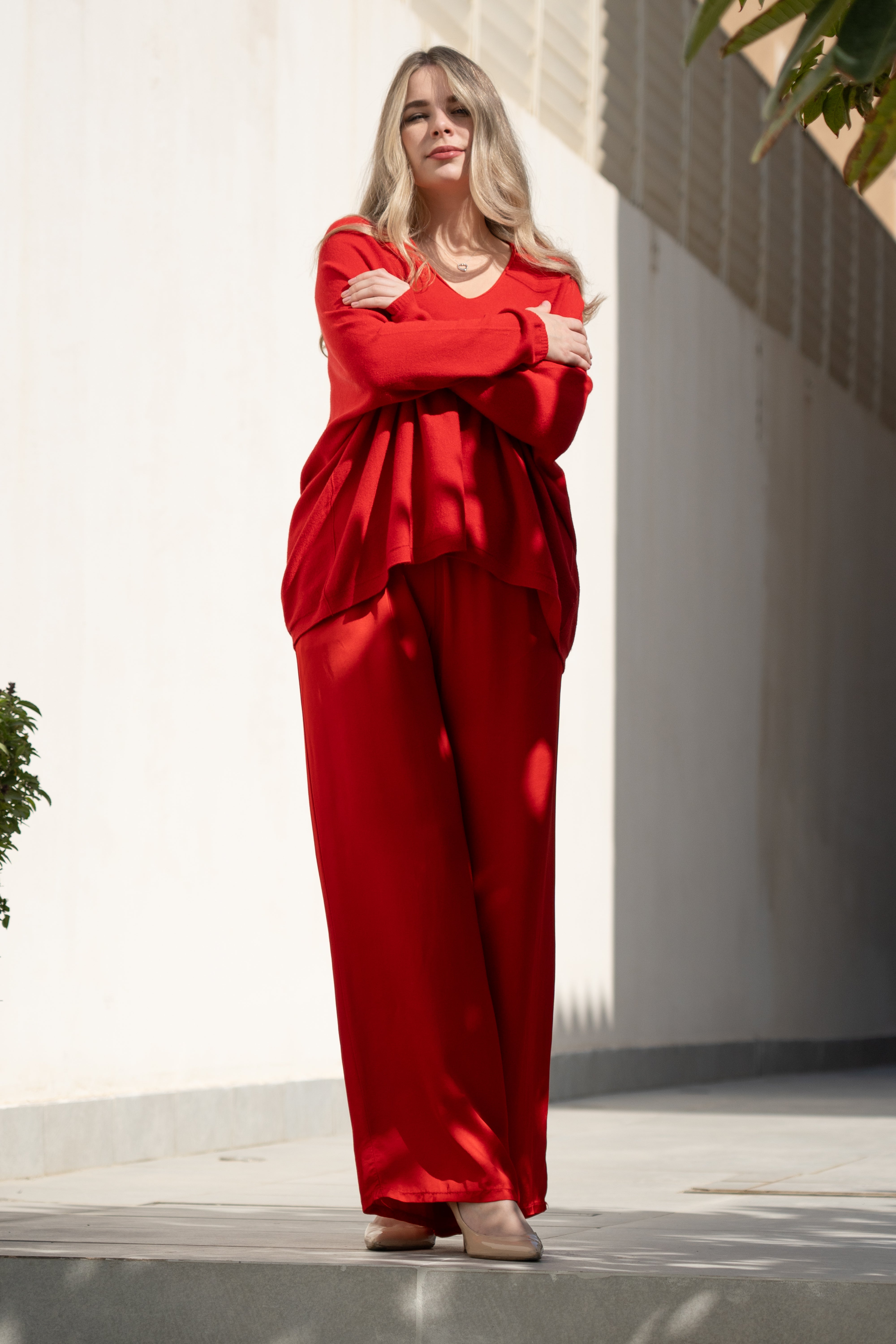 RED SILK PANTS