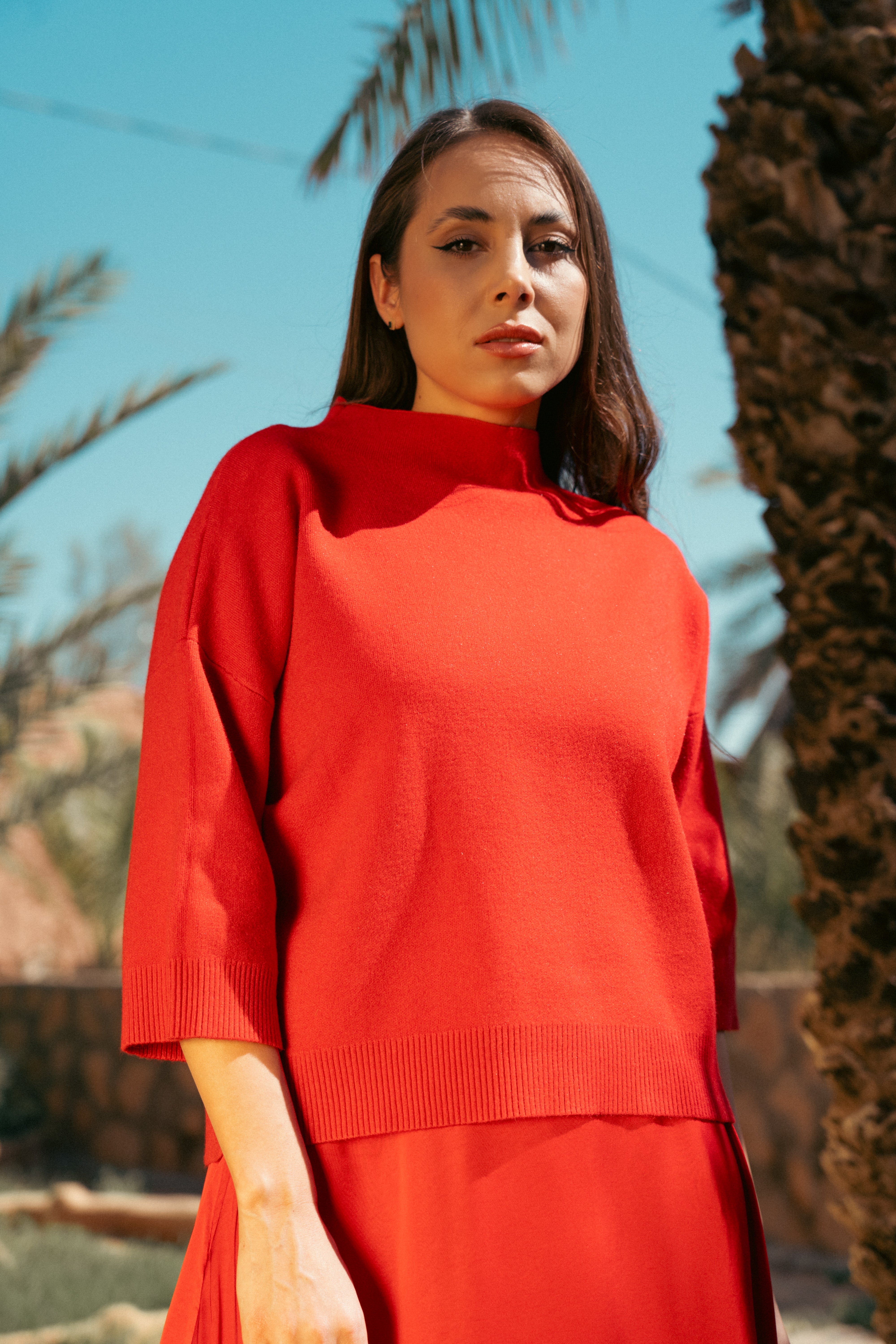 RED WOOL SHORT SWEATER