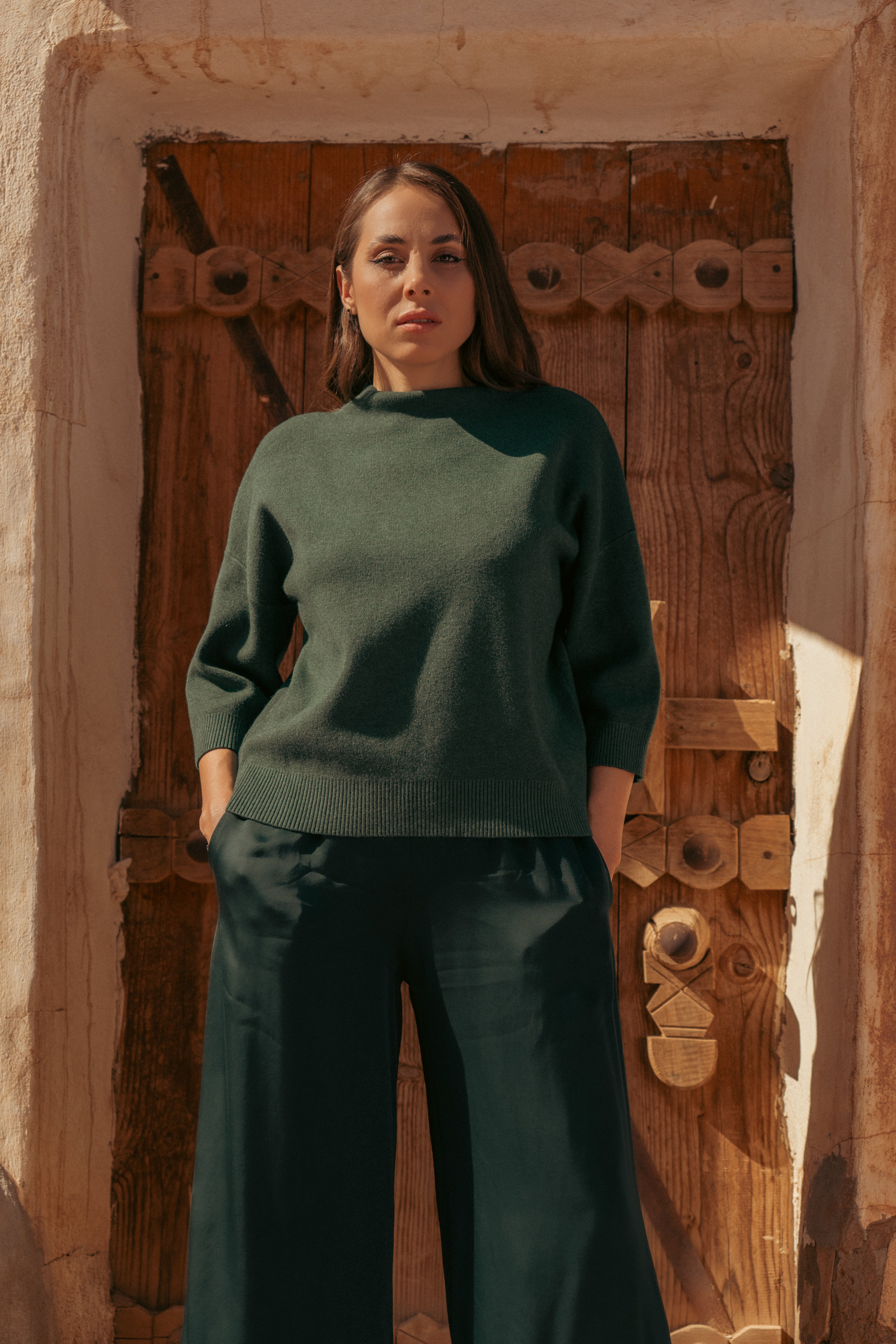 GREEN WOOL SHORT SWEATER