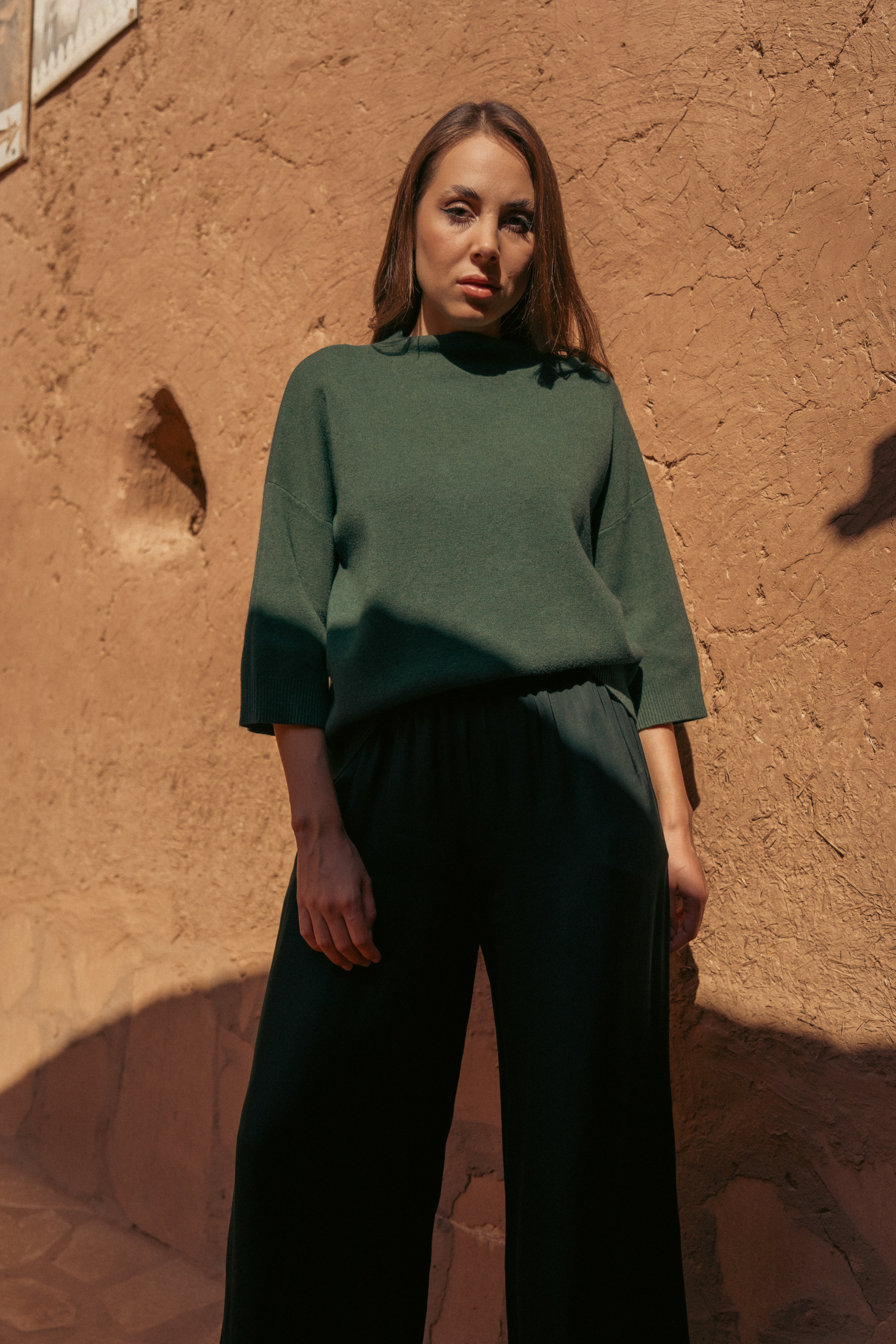 GREEN WOOL SHORT SWEATER