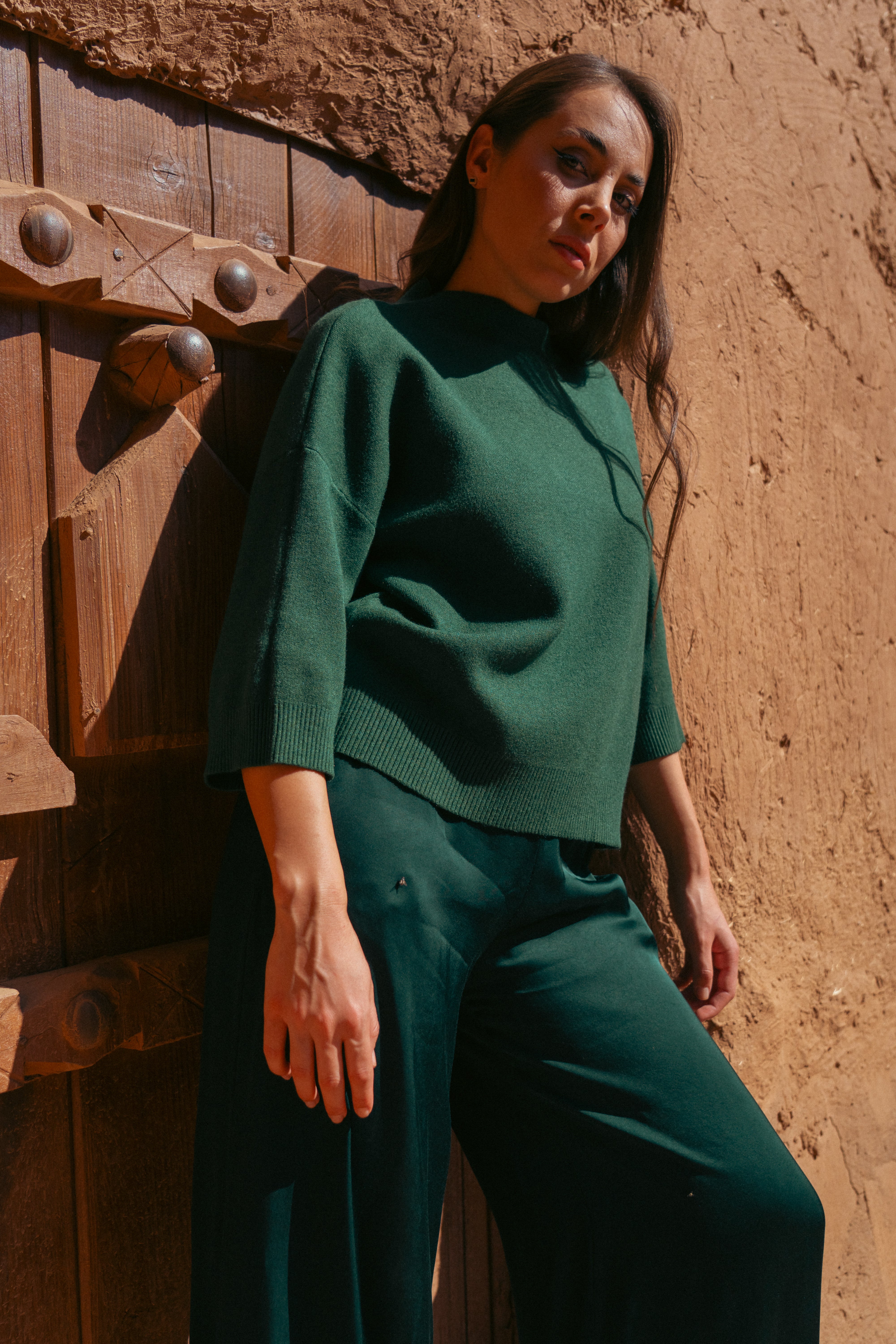 GREEN WOOL SHORT SWEATER