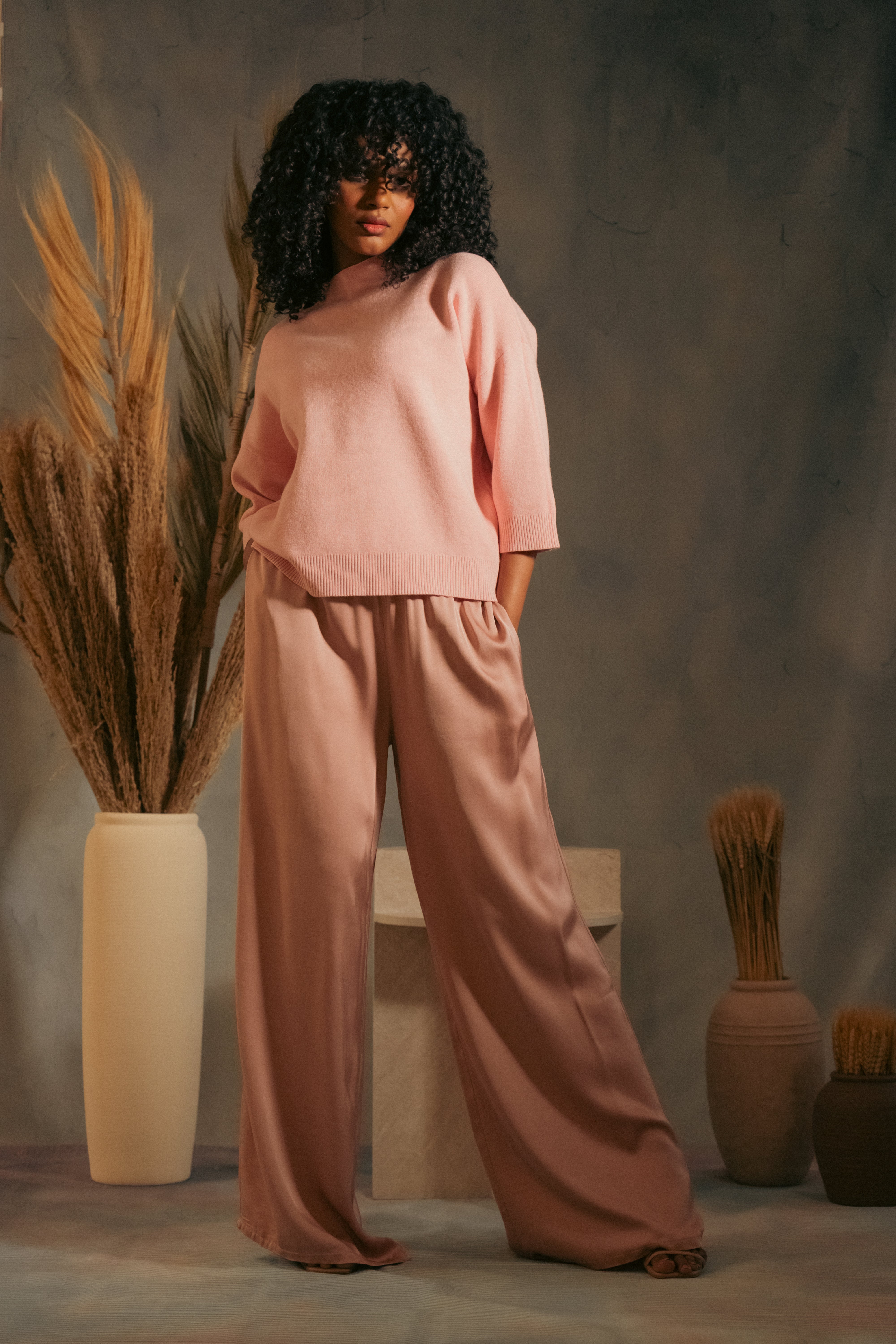 BLUSH SILK PANTS