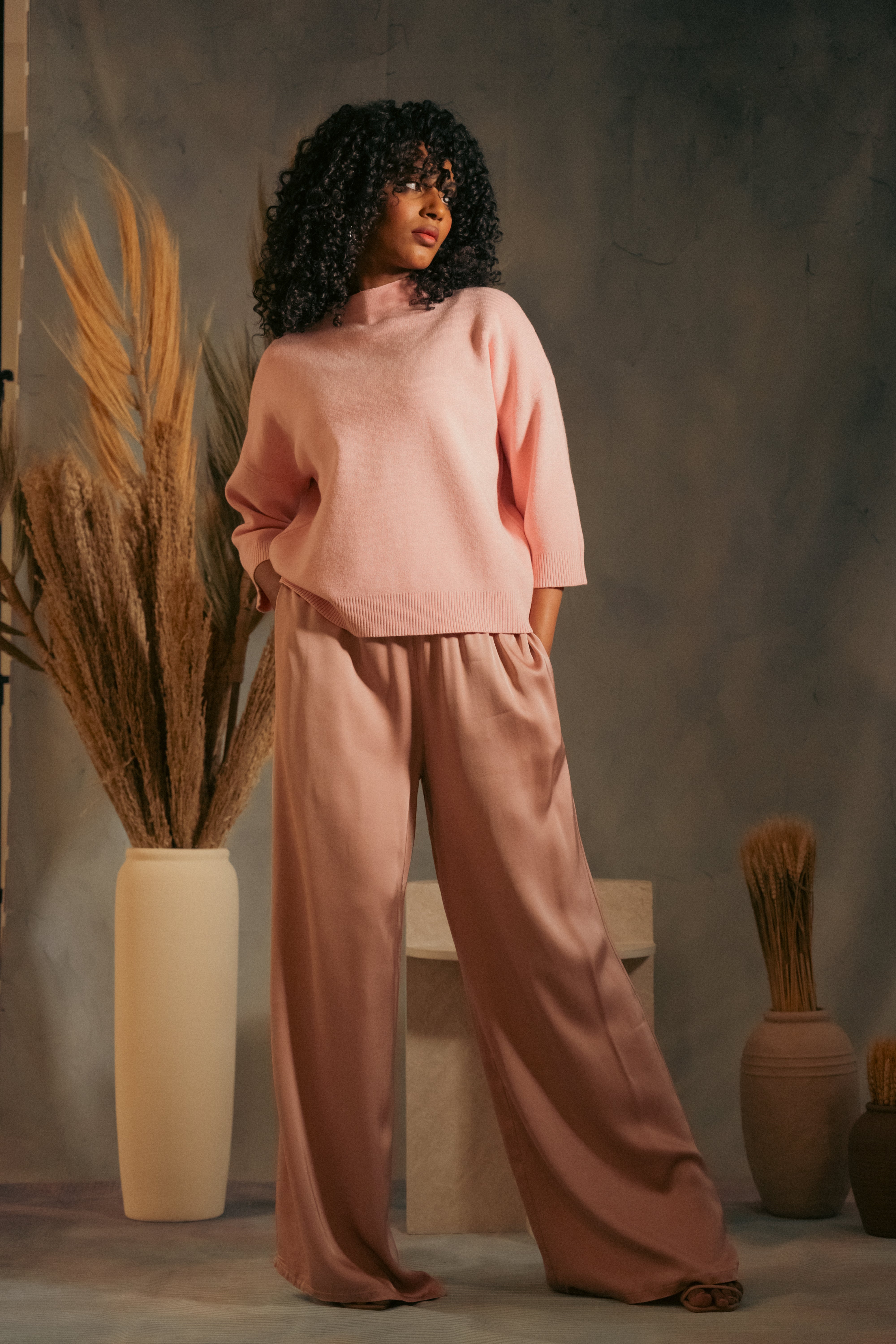 BLUSH SILK PANTS