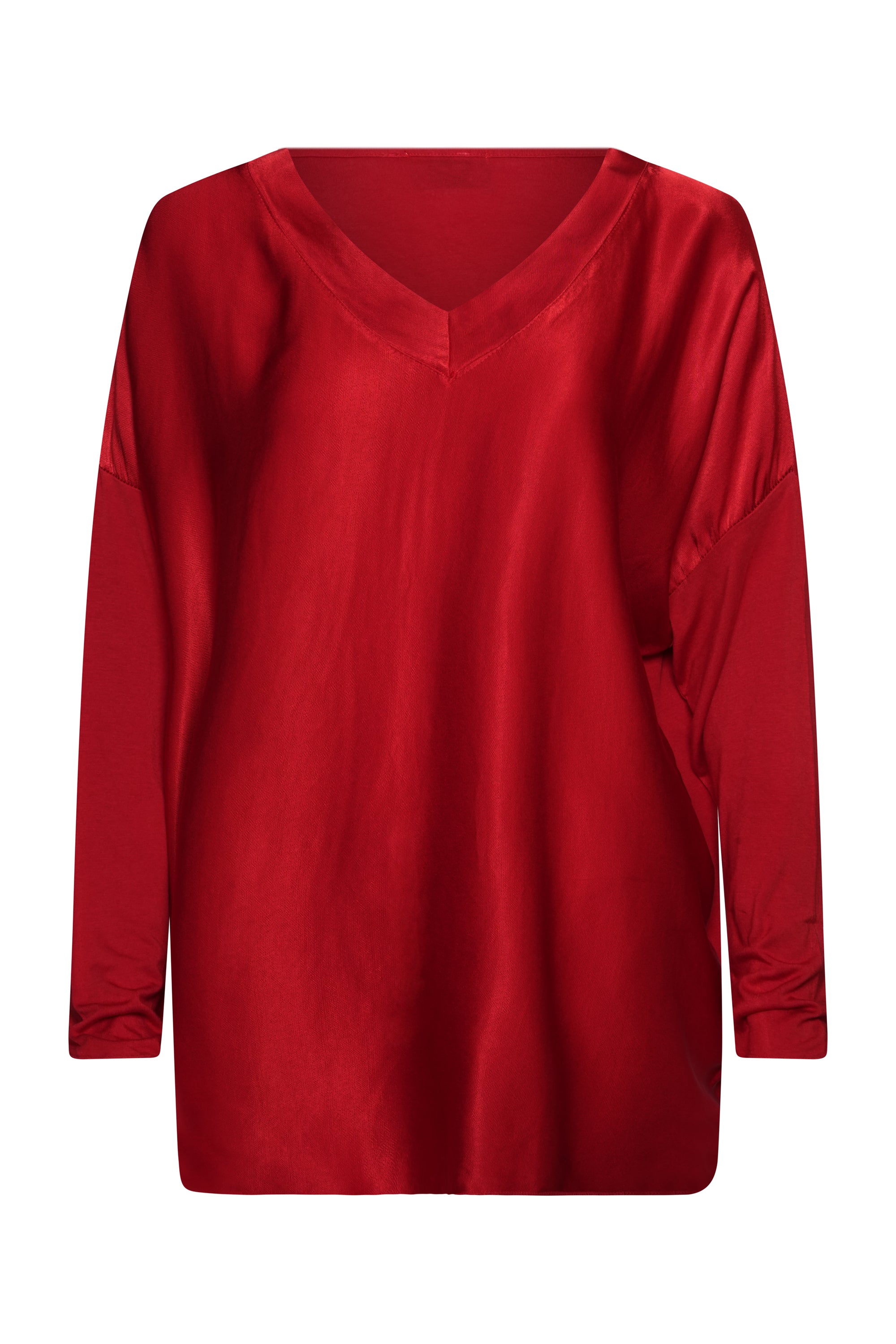 RED SILK TOP LONG SLEEVES