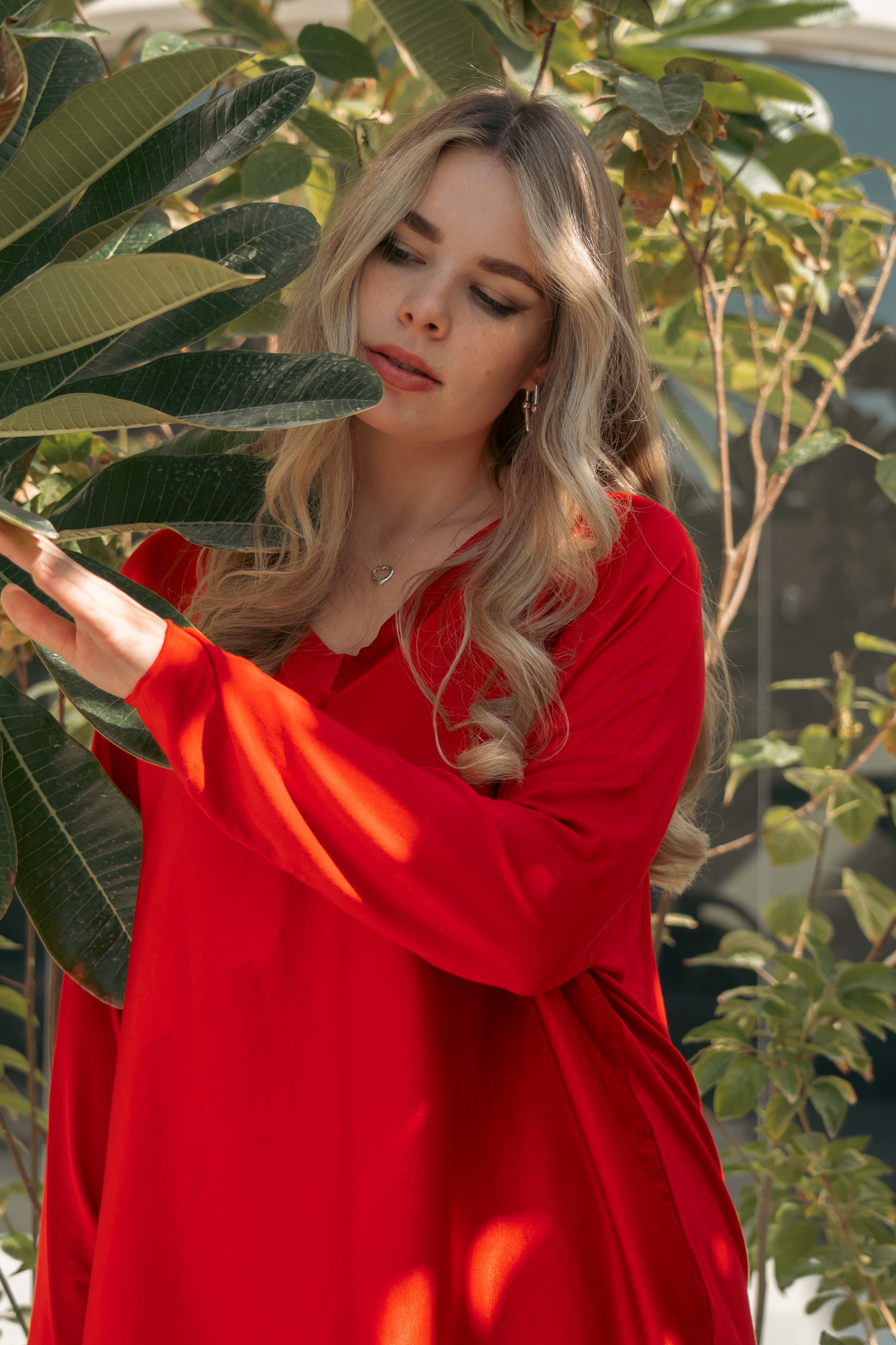 RED SILK TOP LONG SLEEVES