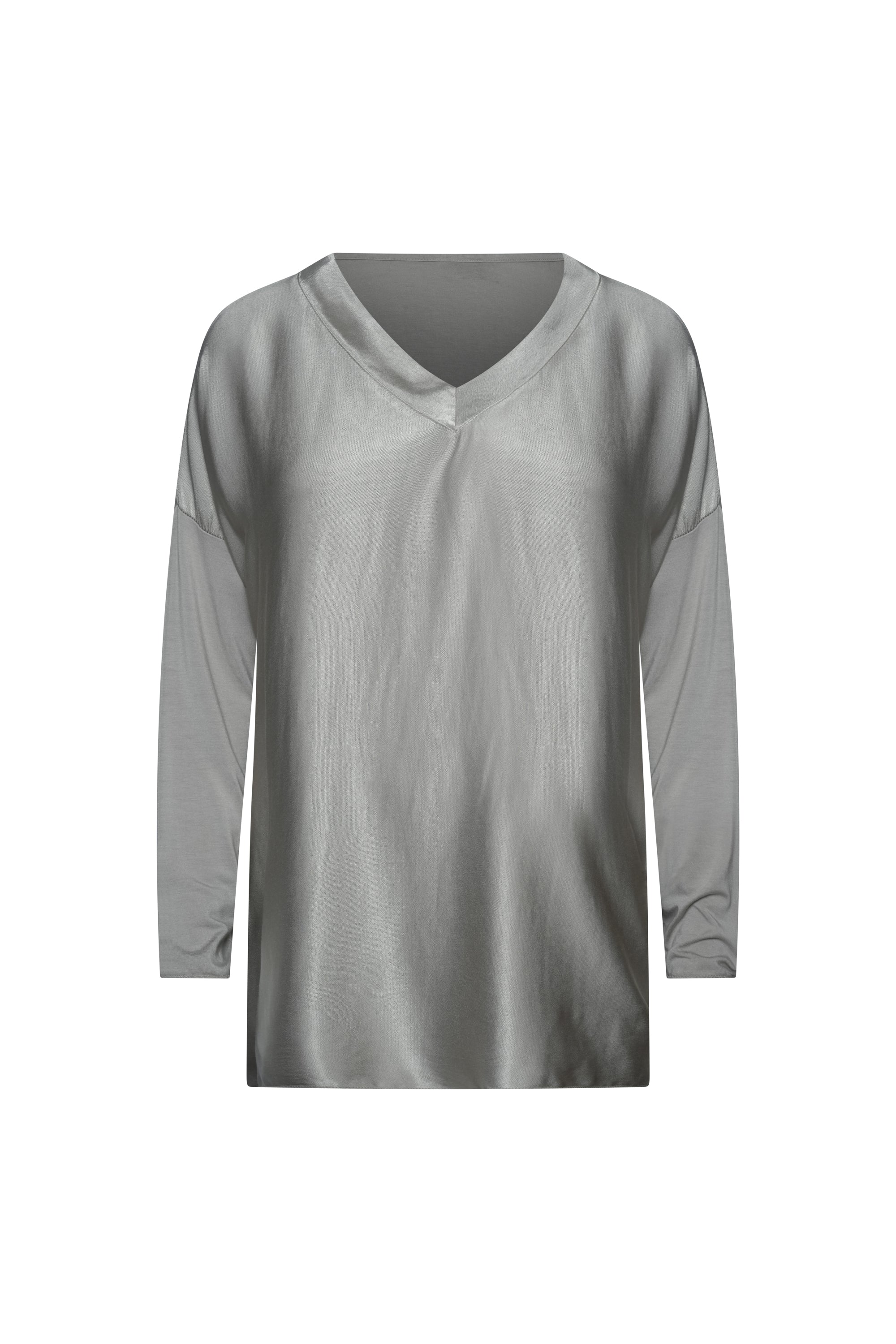 TAUPE SILK TOP LONG SLEEVES