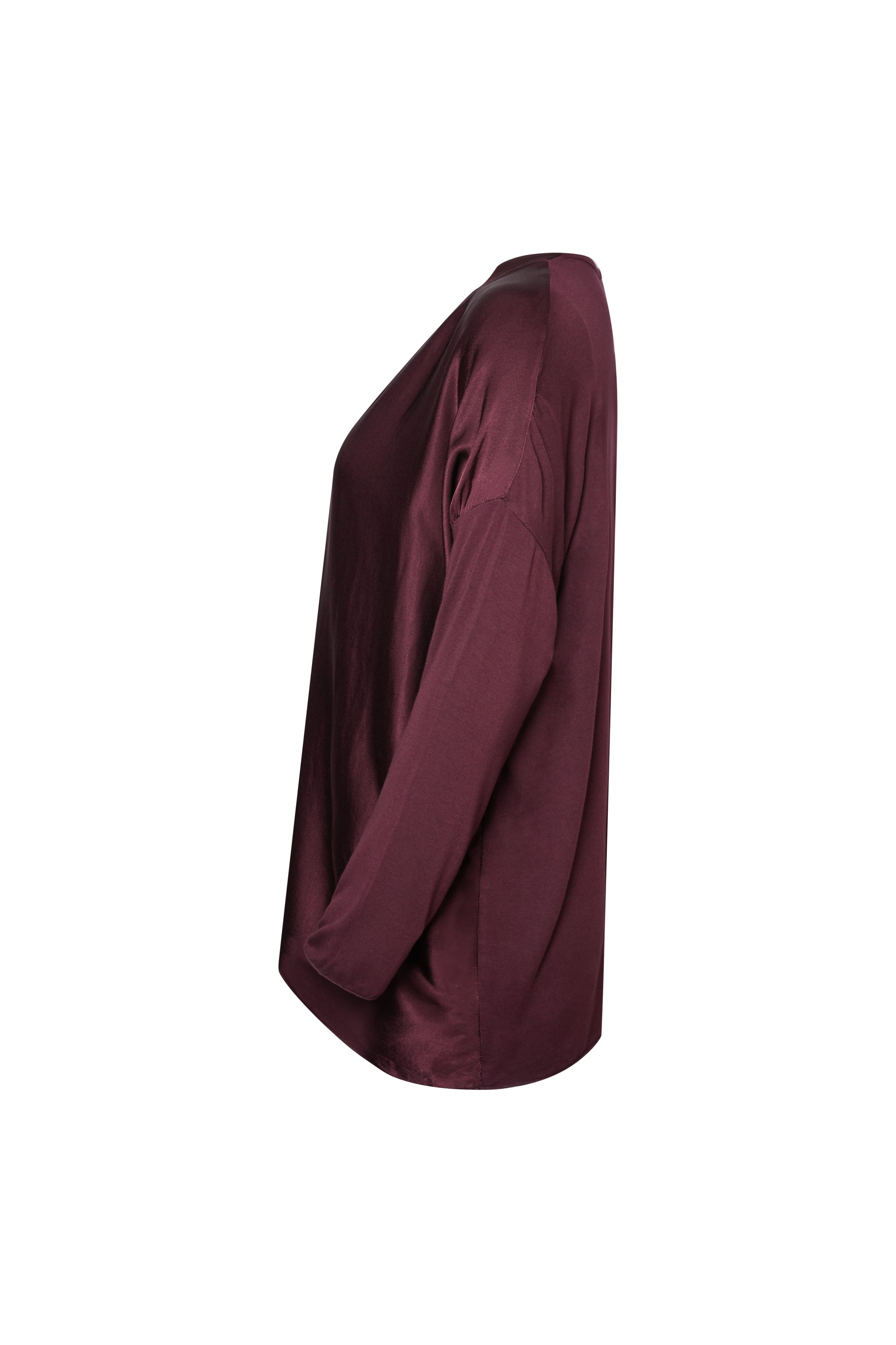 BURGUNDY SILK TOP LONG SLEEVES