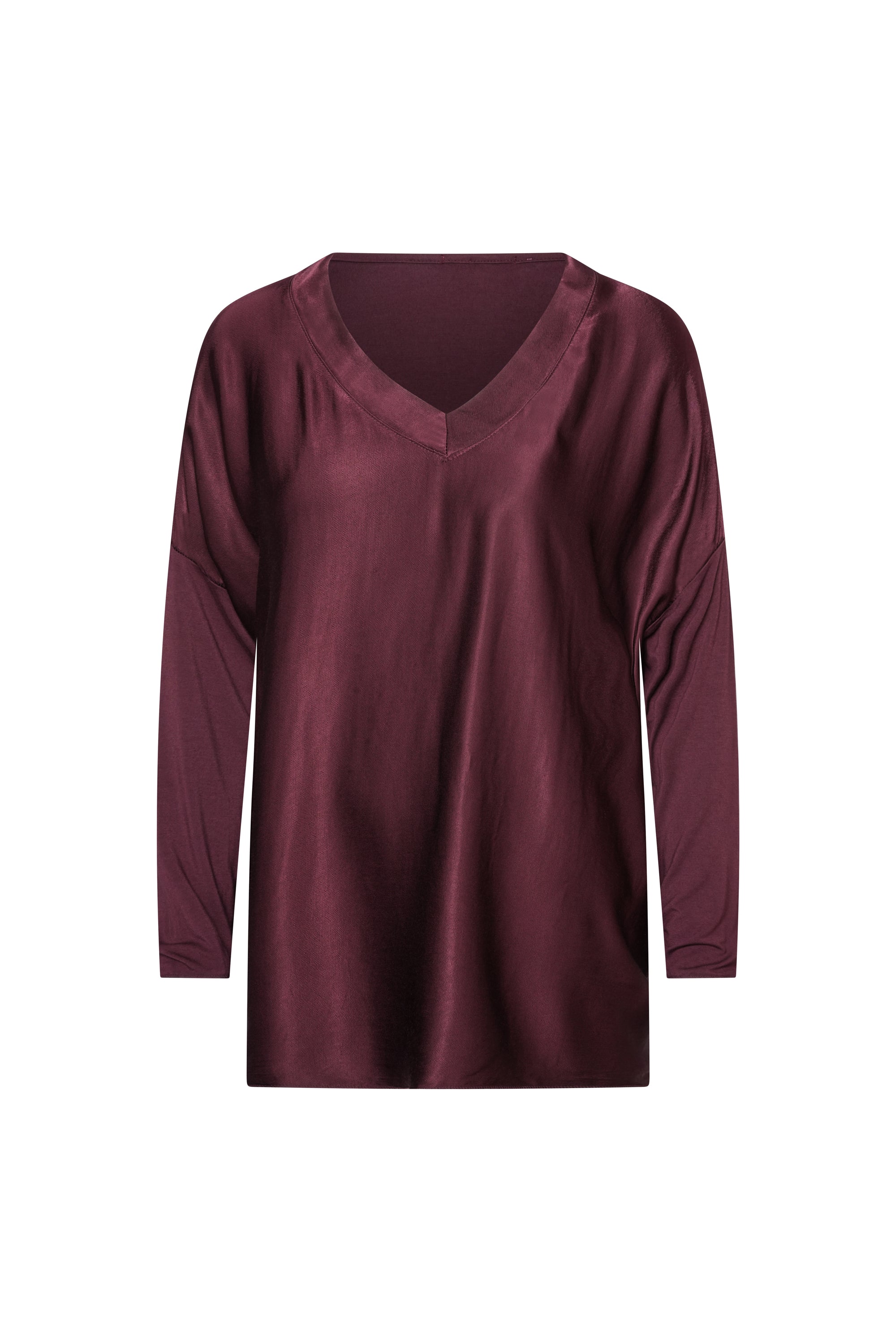 BURGUNDY SILK TOP LONG SLEEVES