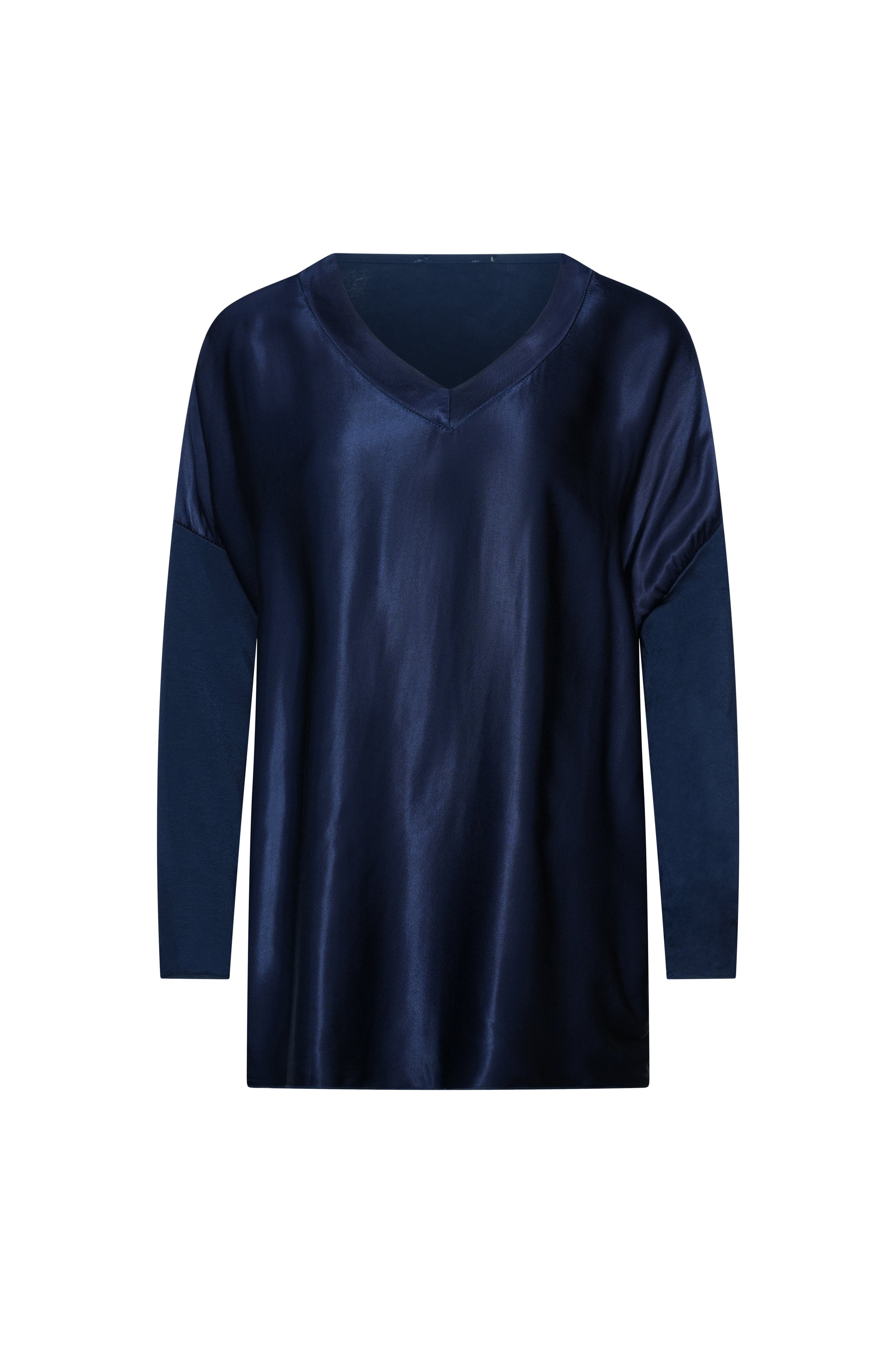 NAVY SILK TOP LONG SLEEVES