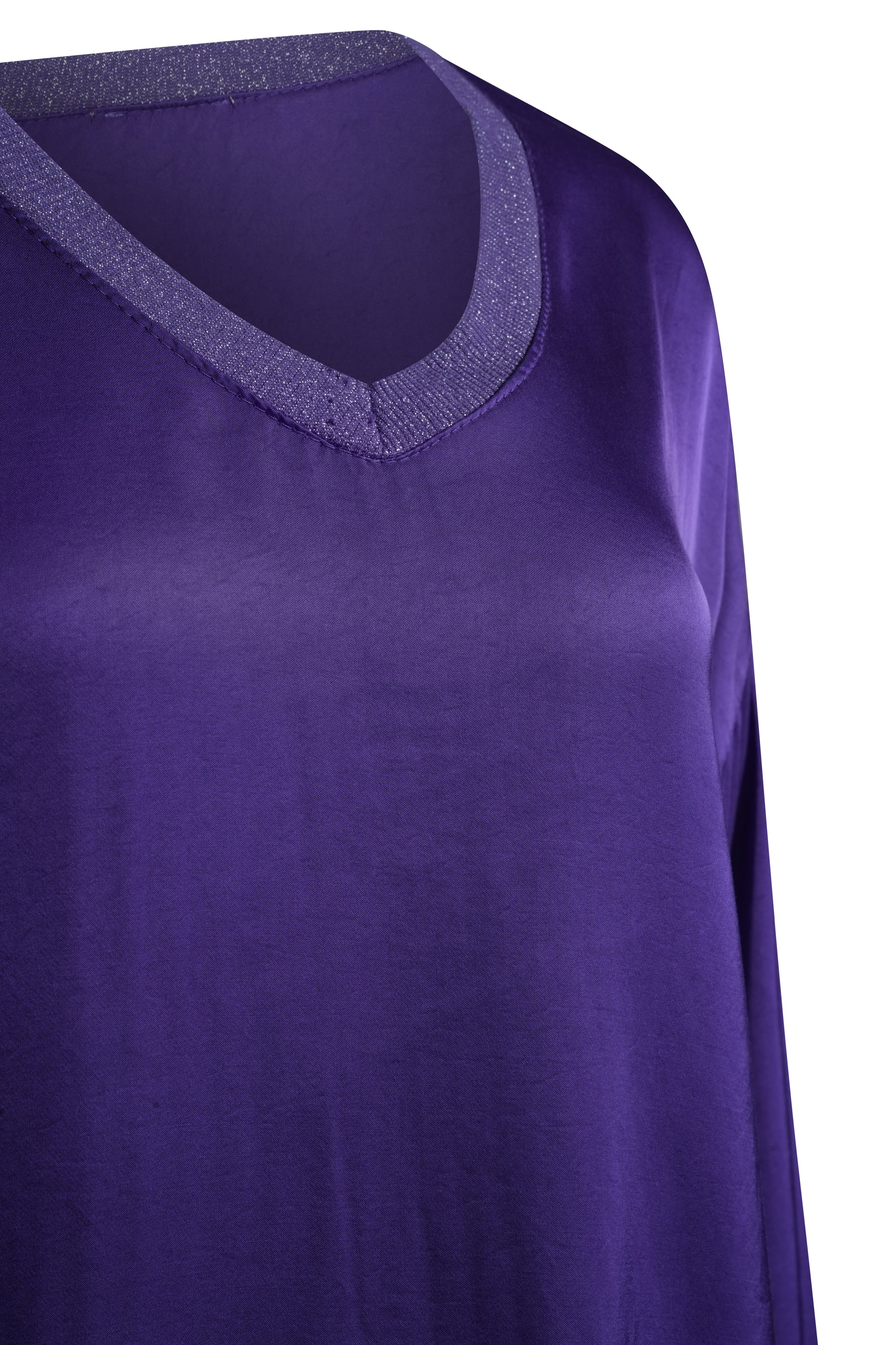 VIOLA SILK TOP LONG SLEEVES WITH COTTON NECK TRIM