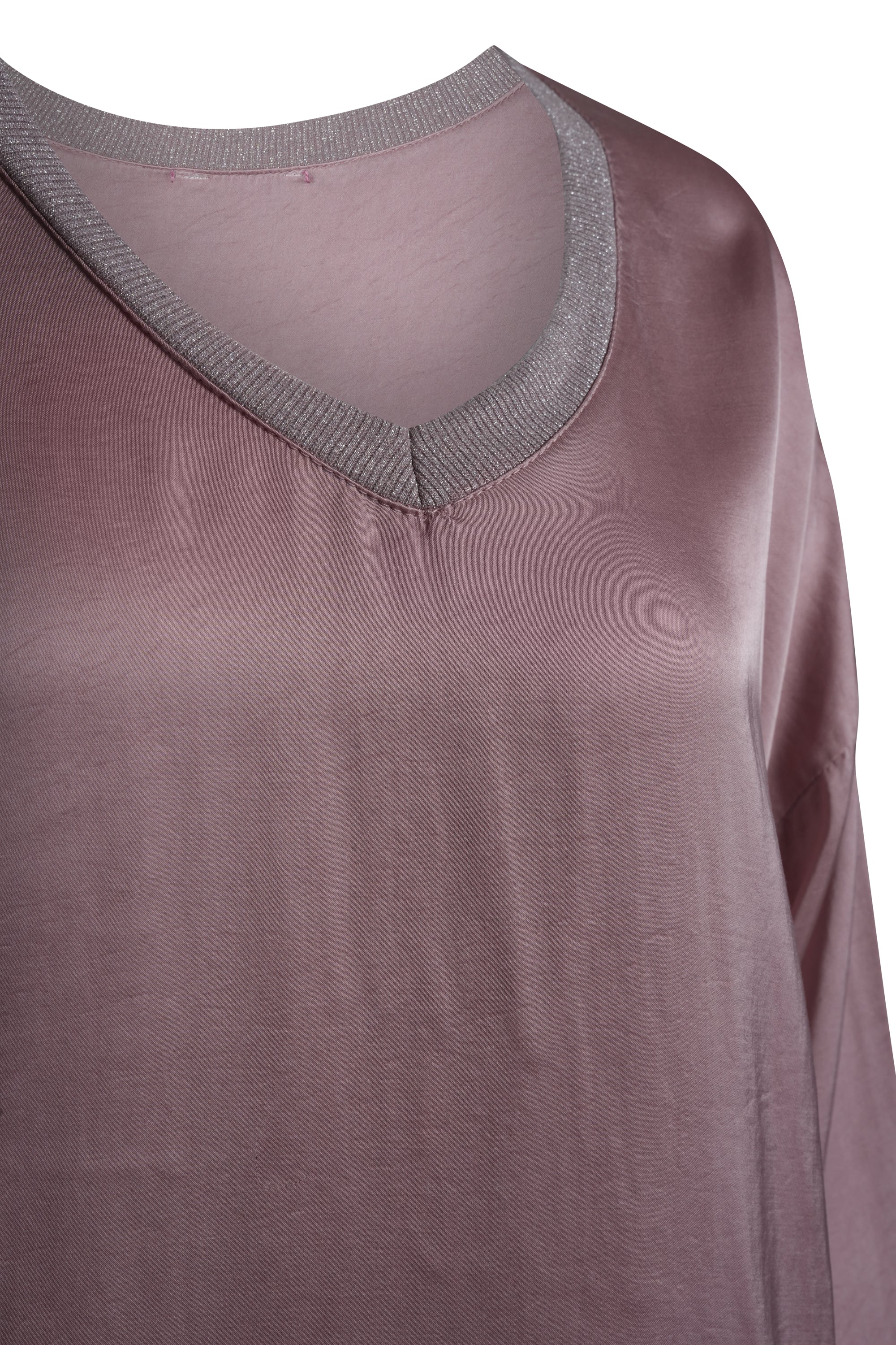 BLUSH SILK TOP LONG SLEEVES WITH COTTON NECK TRIM