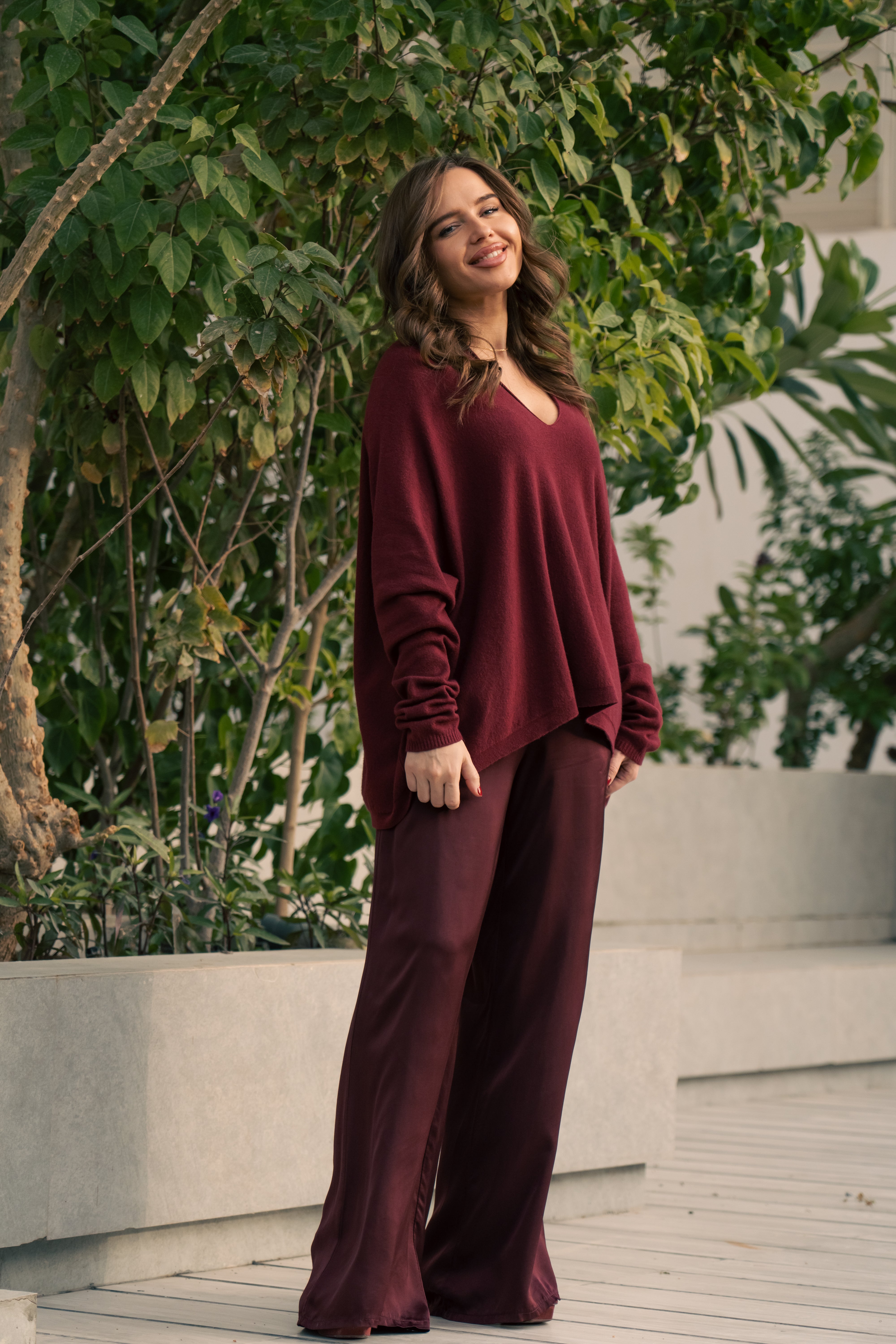 BURGUNDY SILK PANTS