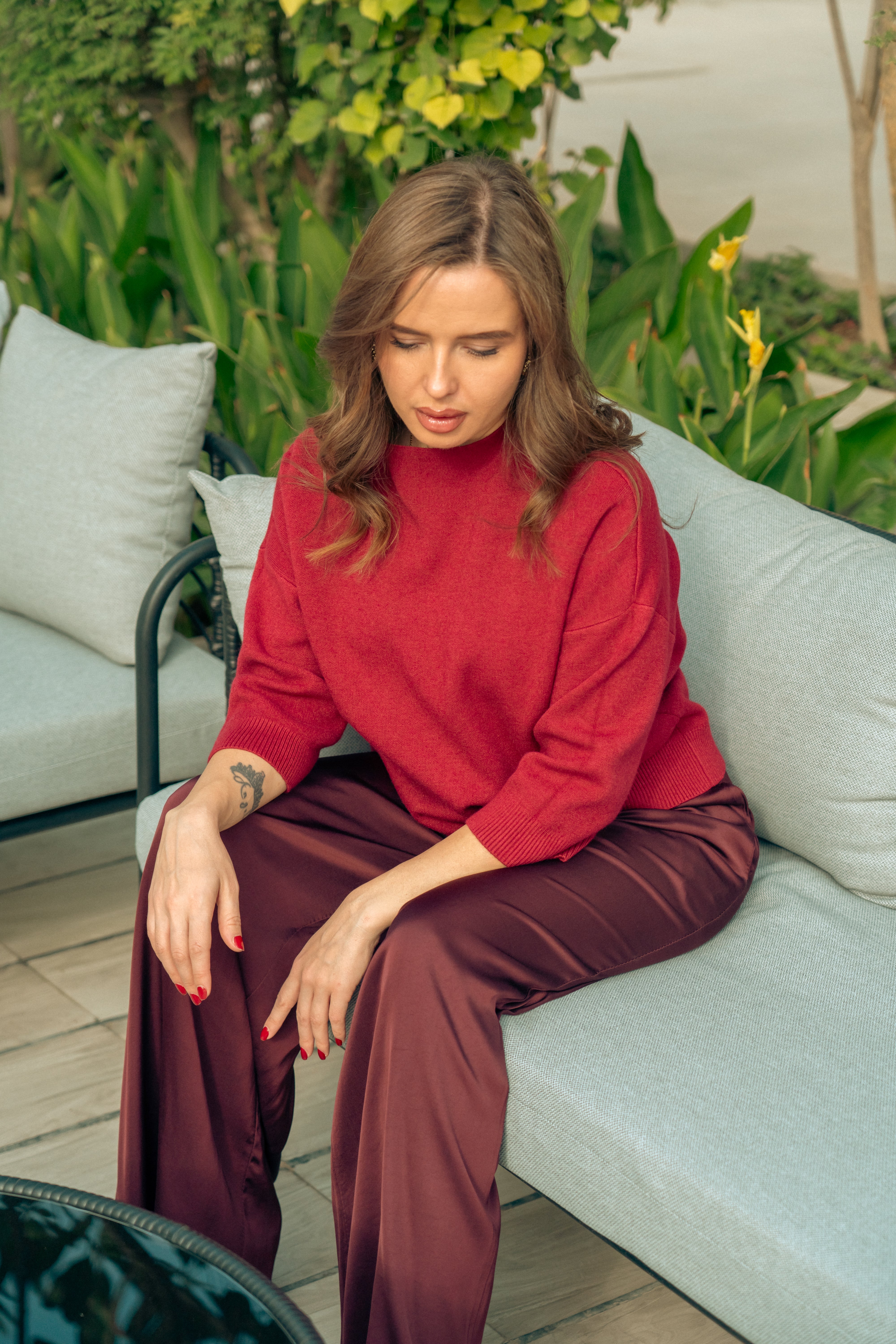 BURGUNDY SILK PANTS