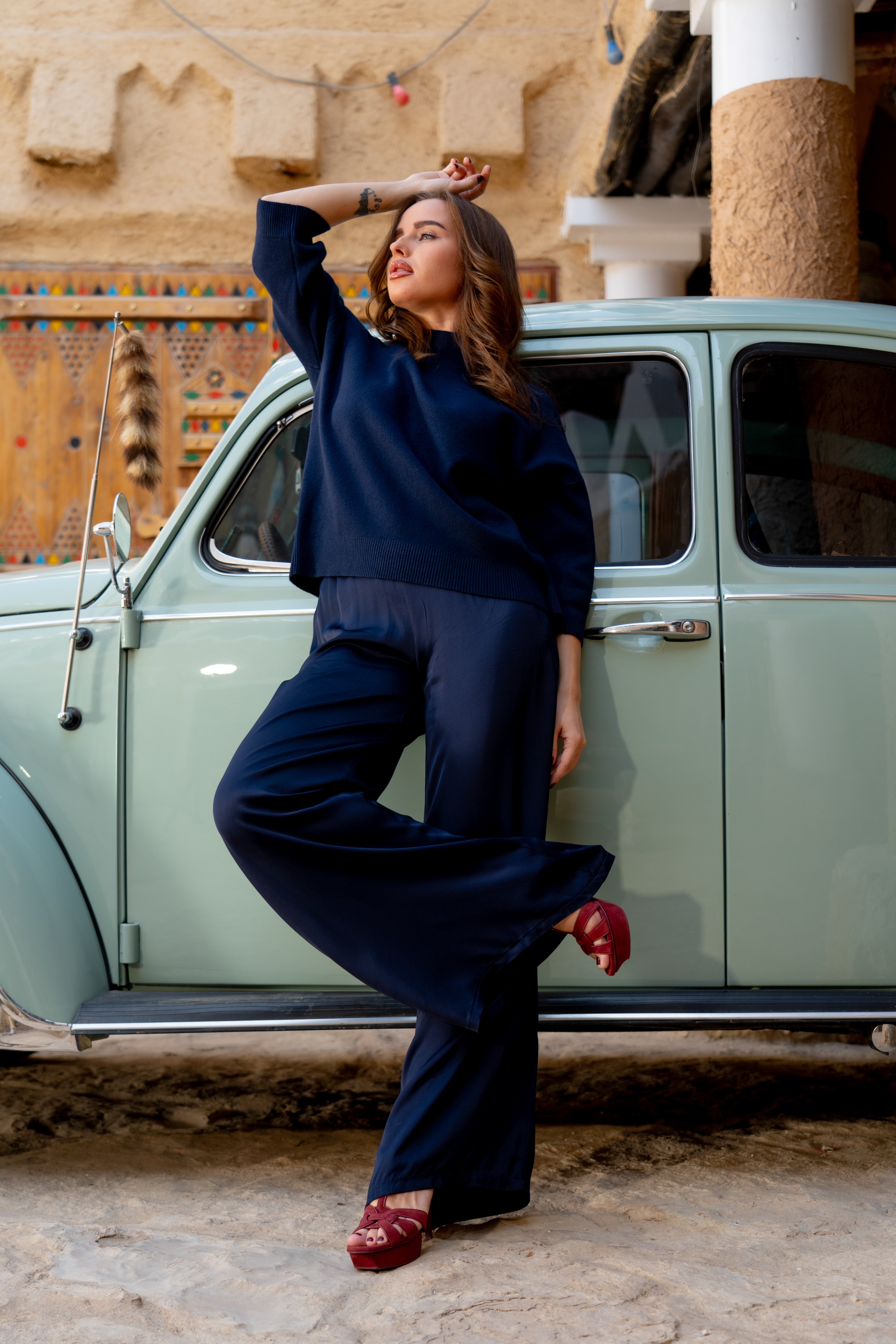 NAVY SILK PANTS