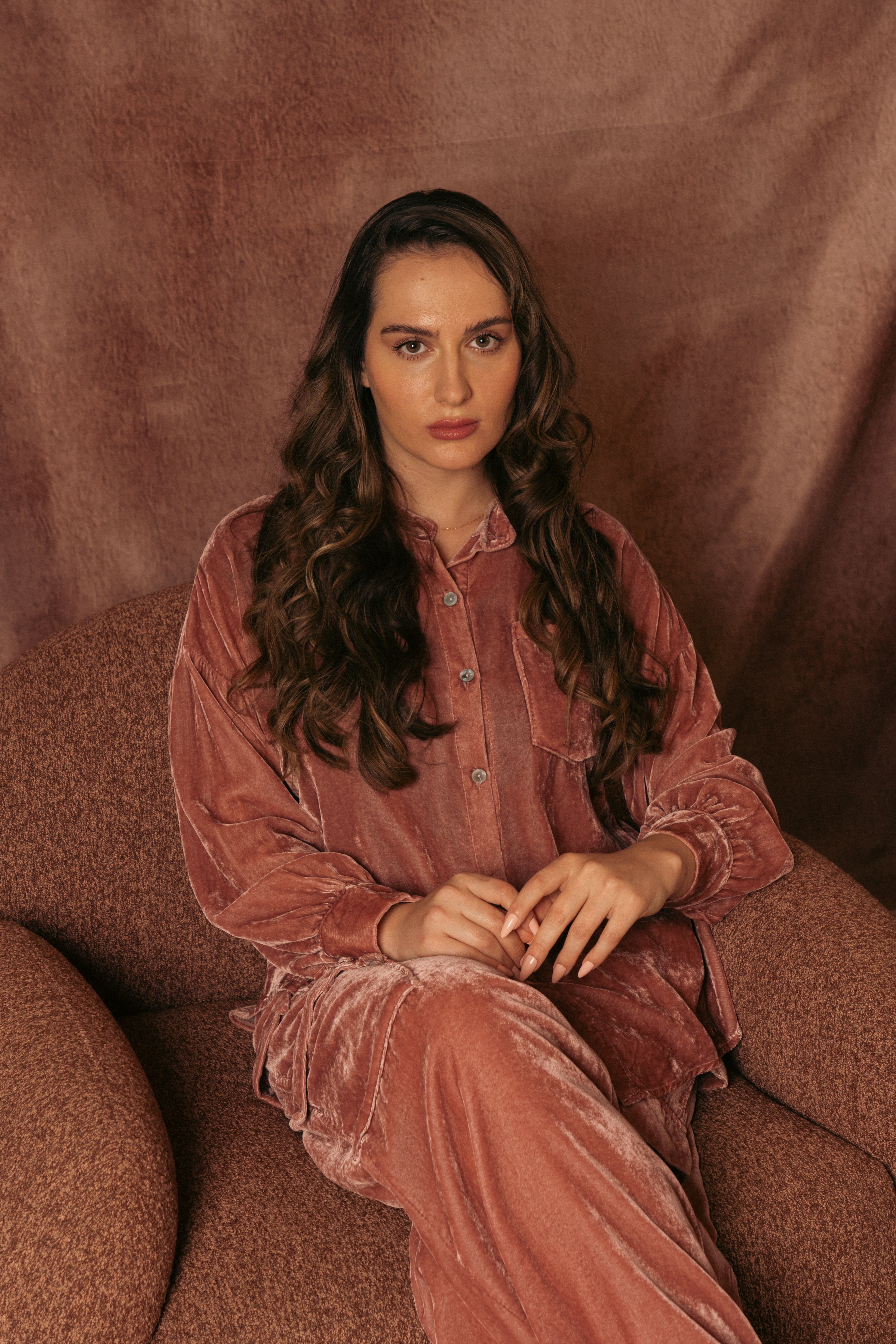 PINK VELVET SHIRT SET WITH VELVET PANTS