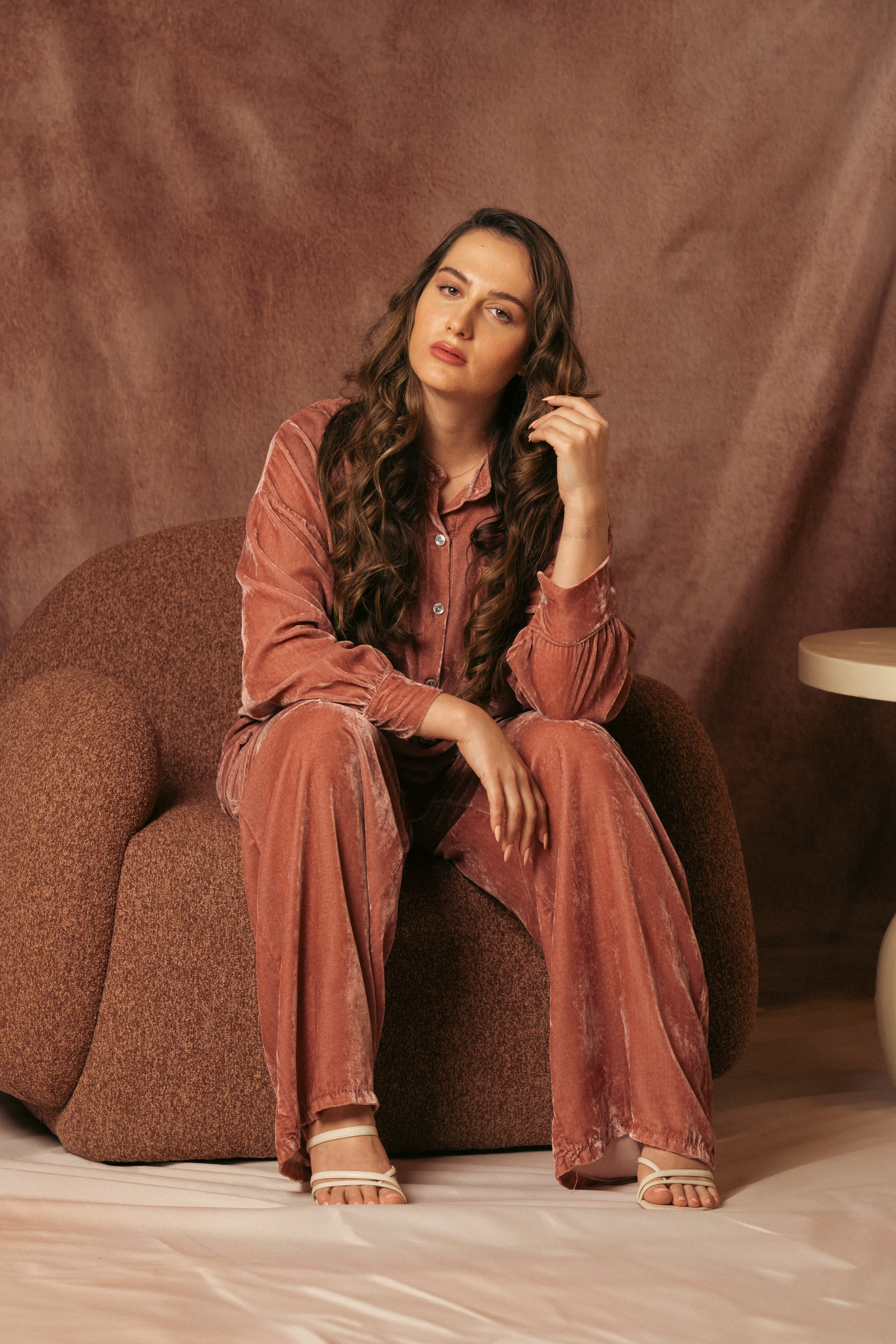 PINK VELVET SHIRT SET WITH VELVET PANTS