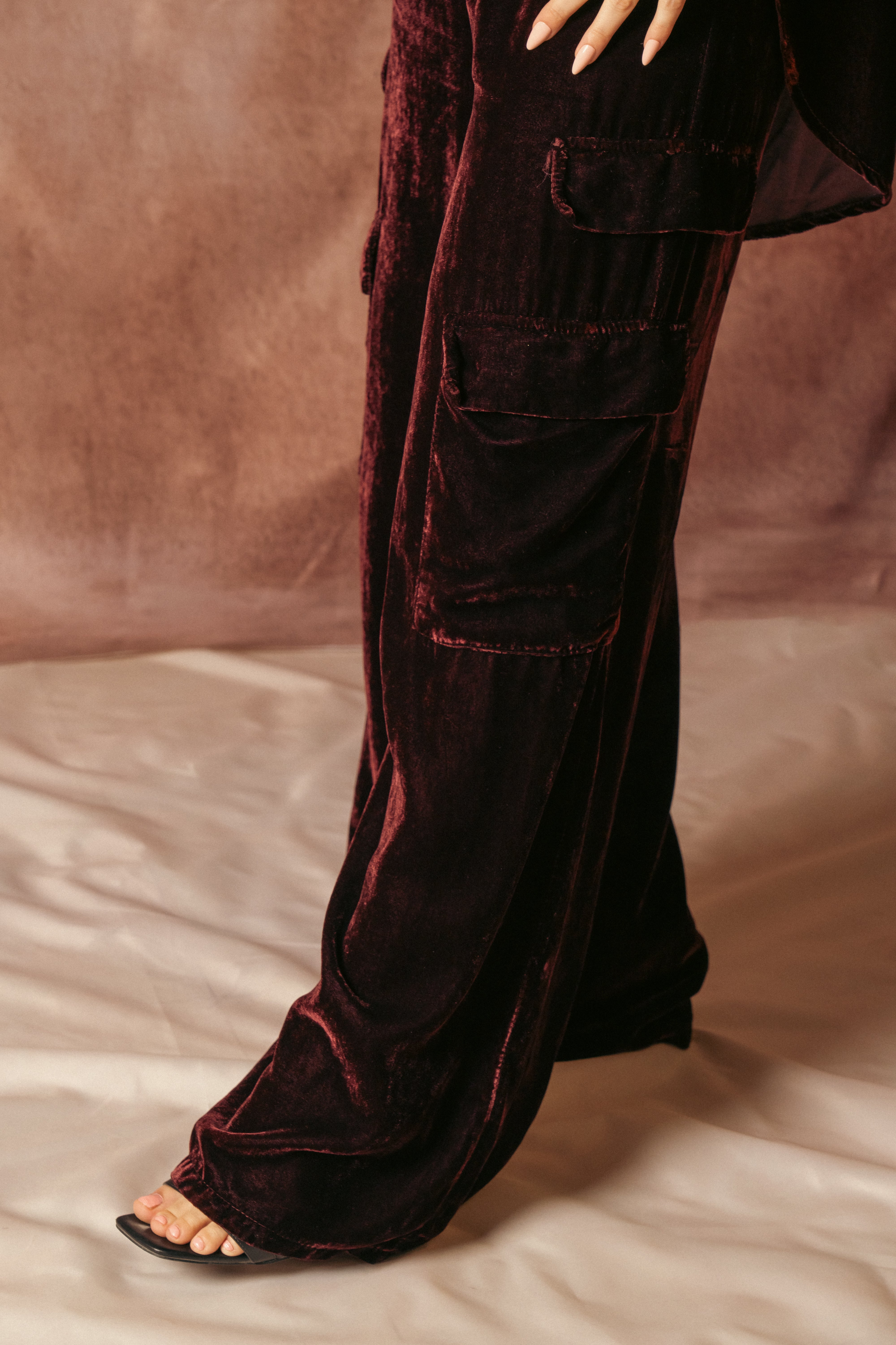 BURGUNDY VELVET SHIRT SET WITH VELVET PANTS